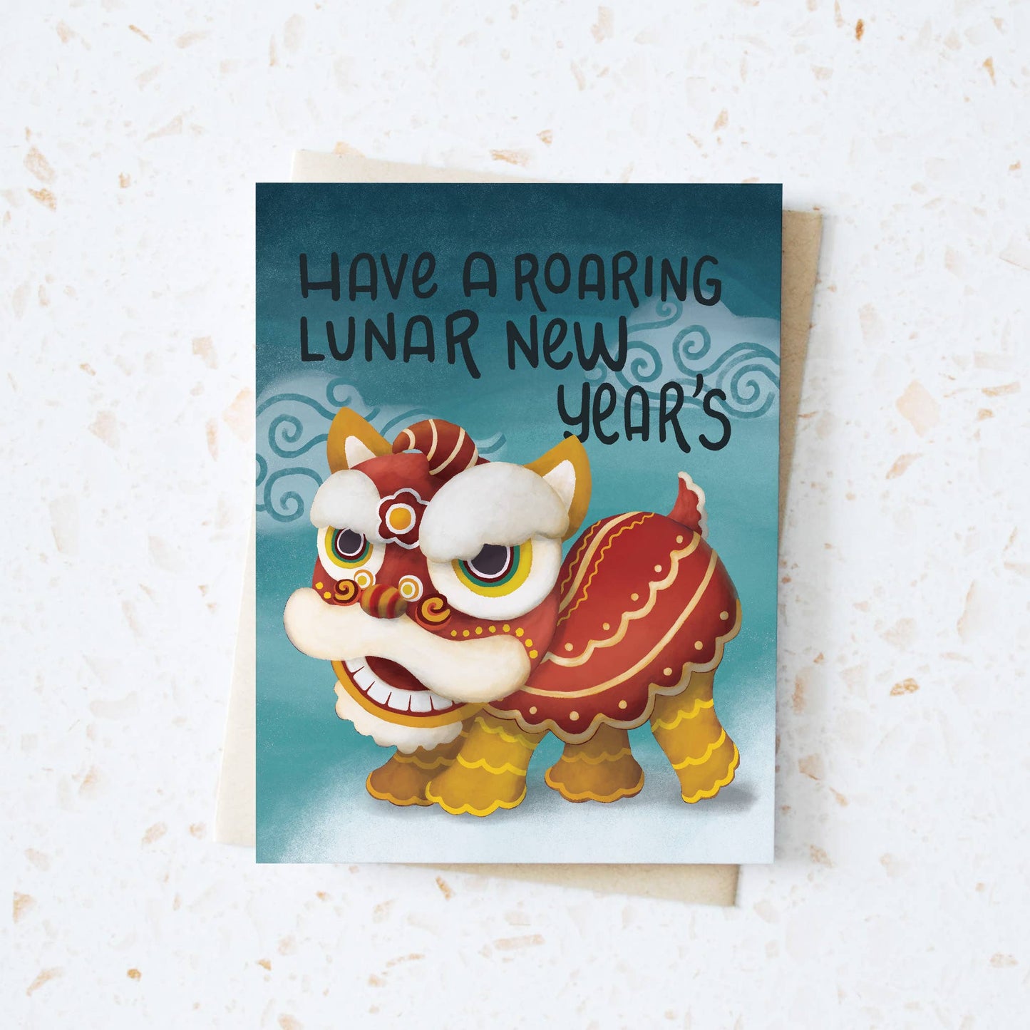 Roaring Chinese Dragon Lunar New Year Asian Greeting Card - Hop & Flop