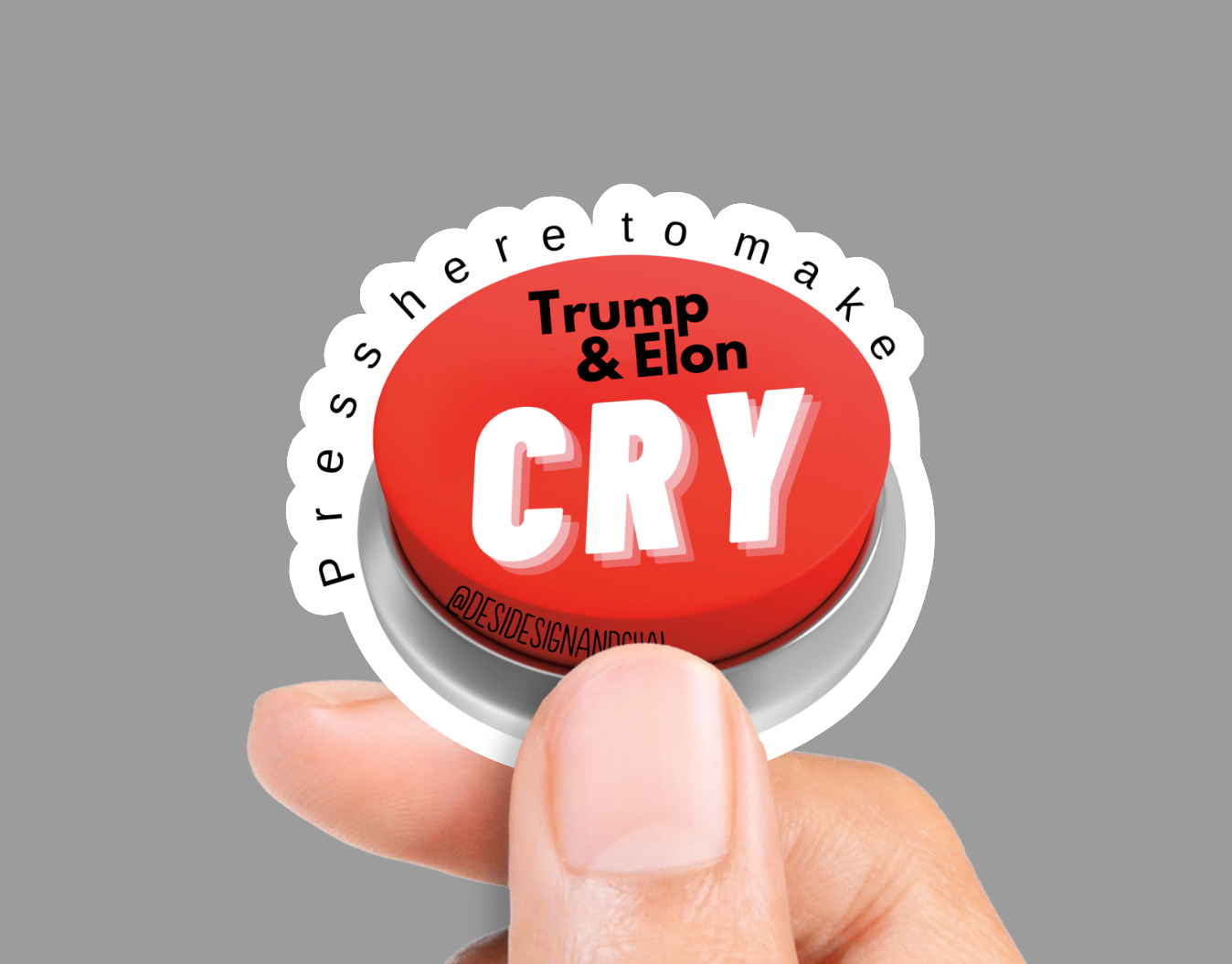 Play Cry Button Make Donald Trump and Elon Musk cry button - Matte Vinyl Sticker – The ...
