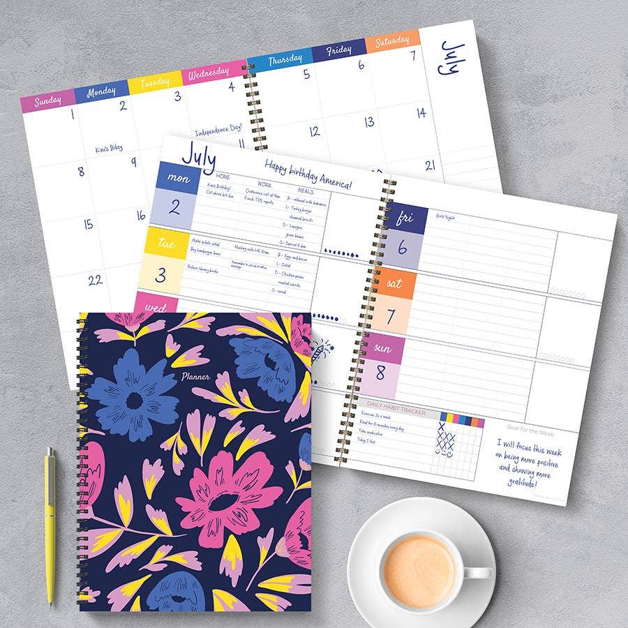 TF Publishing - Paper Goods - Bright Blooms Large Weekly Monthly Planner: 8.5 x 11 / Open Dated / Planner