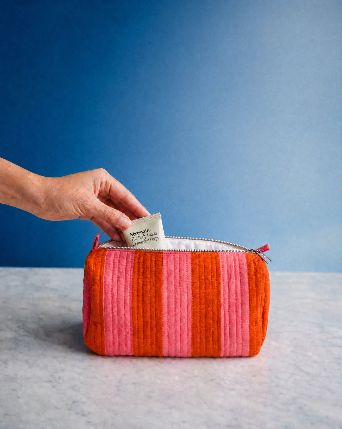 Handmade and block printed toiletry bag/pouches- Striped