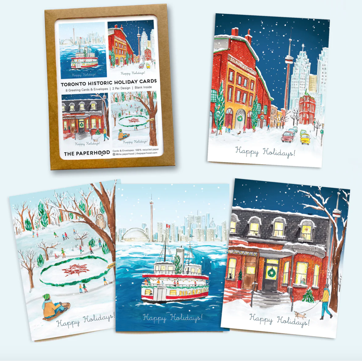 Assorted Box of 8 'Toronto Historic Holiday' greeting cards