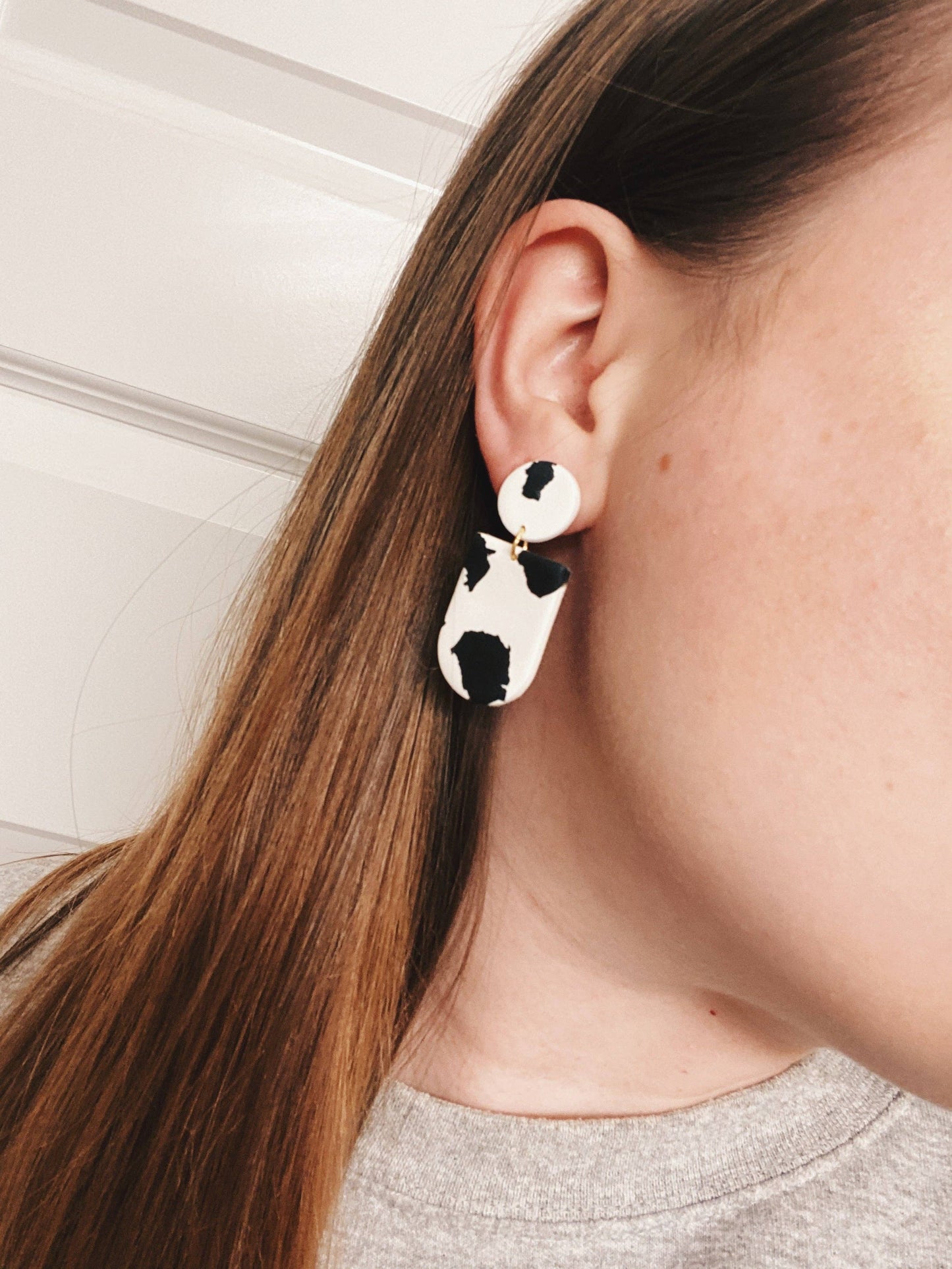 SageClayCo - Cowprint Polymer Clay Earrings