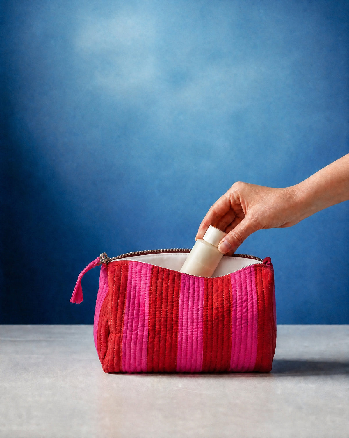 Handmade and block printed toiletry bag/pouches- Striped