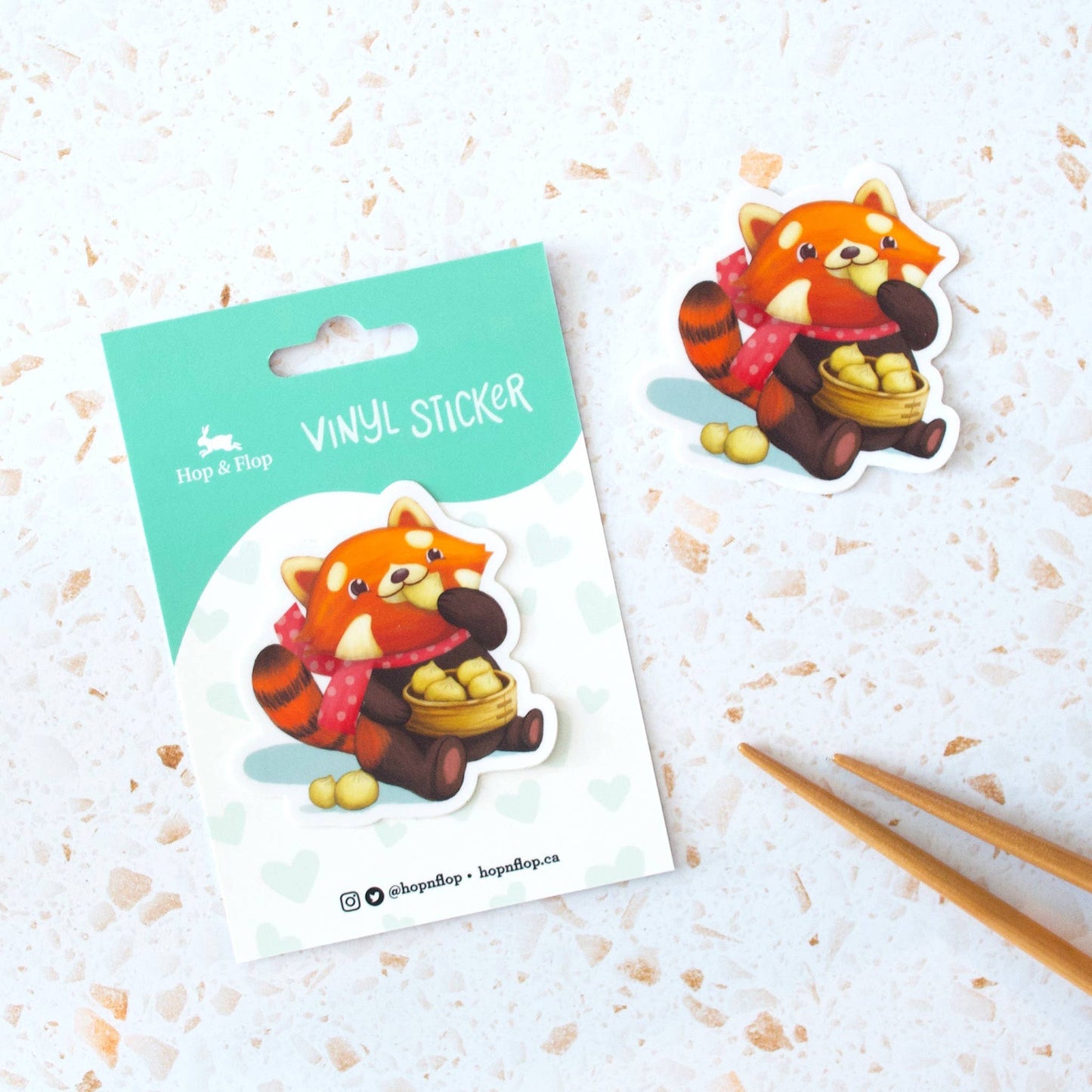 Hop & Flop - Red Panda and Dumplings Vinyl Sticker