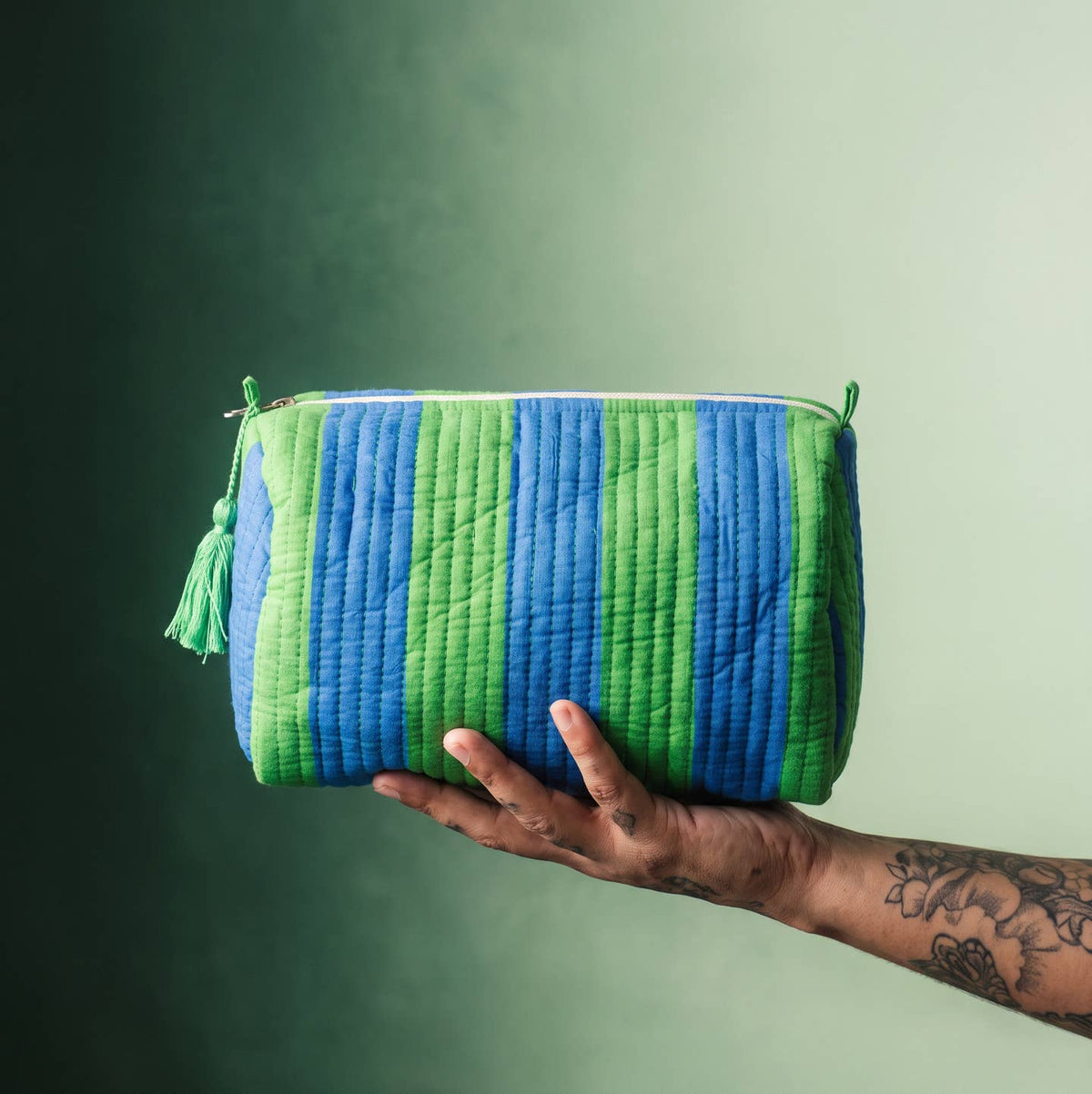 Handmade and block printed toiletry bag/pouches- Striped