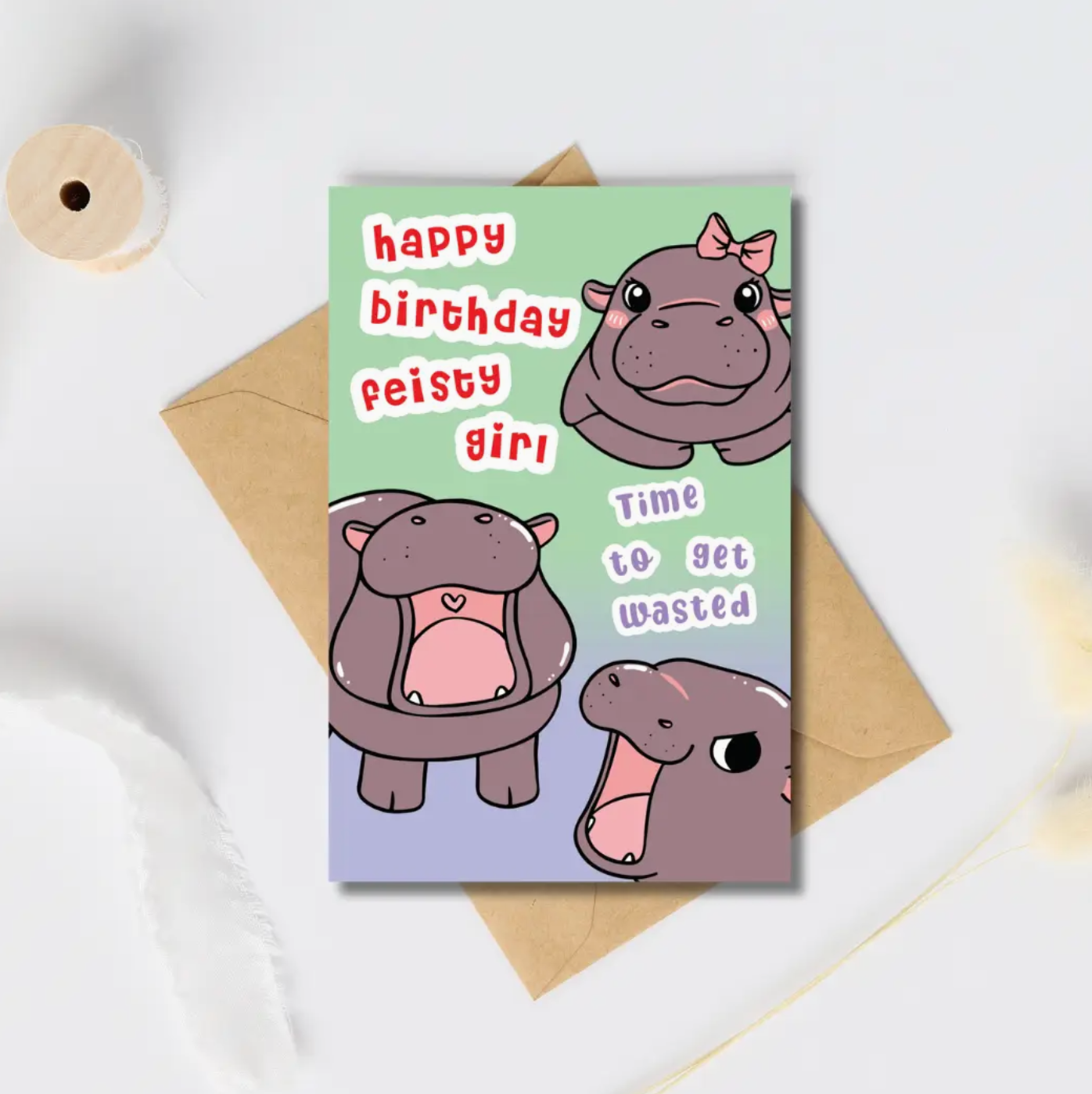 Moo deng Happy birthday feisty girl greeting card