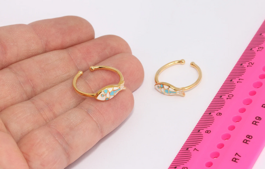 24k gold plated adjustable Shiny fish ring