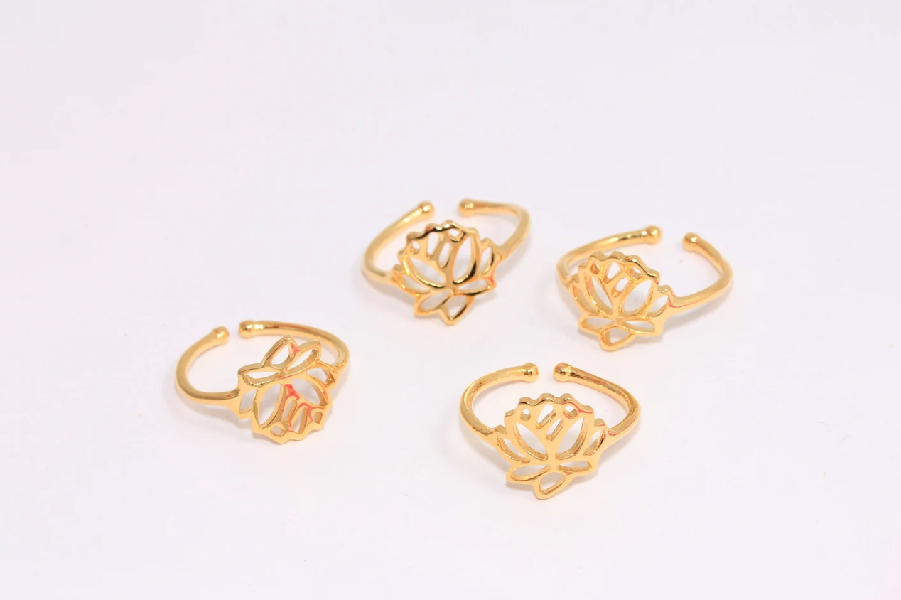 24k gold plated adjustable Shiny Gold Lotus Rings