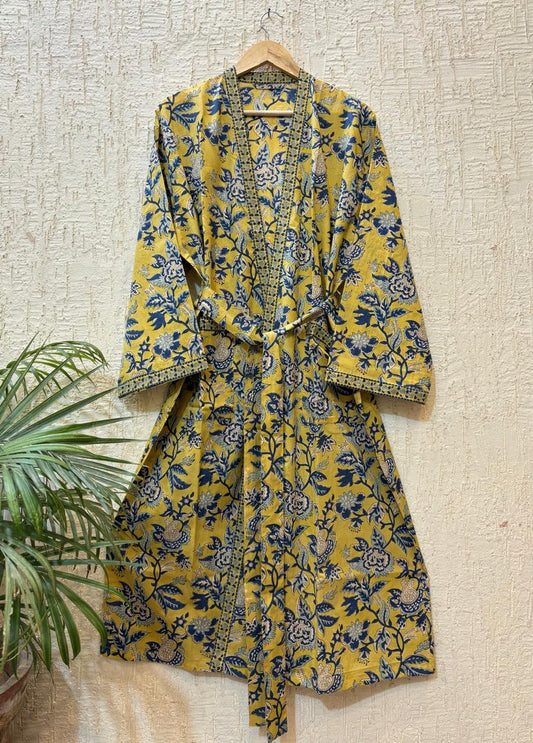 Block printed handmade cotton bath robes