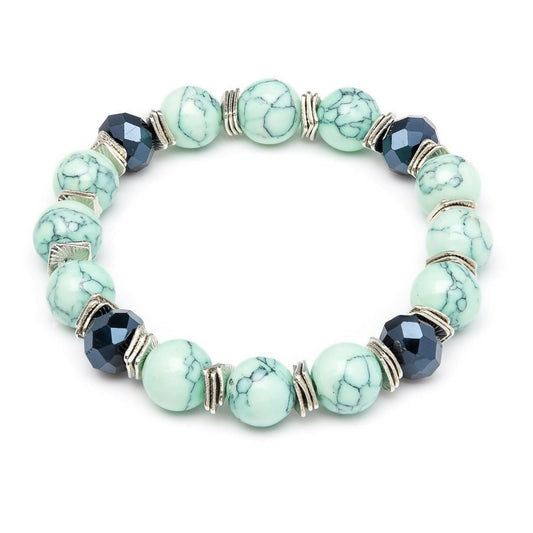 WPJ - X200-300 The Mint and Navy Blue Turquoise Stretch Bracelet