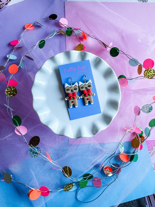NRJ088 Cat Gingerbread Earrings