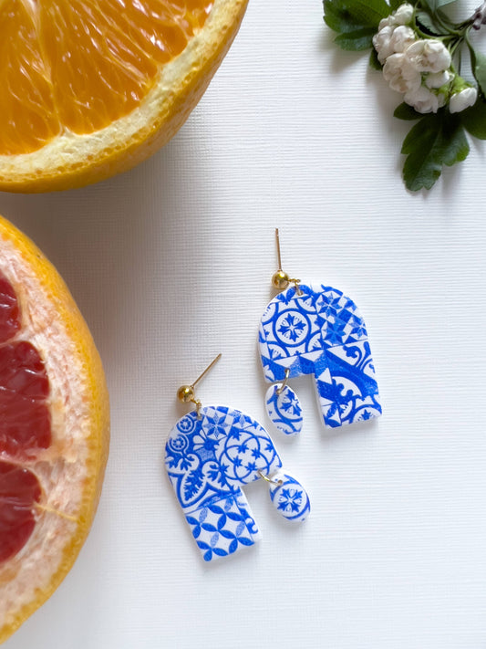 Viola - Blue Portuguese Tile Polymer Clay Earrings