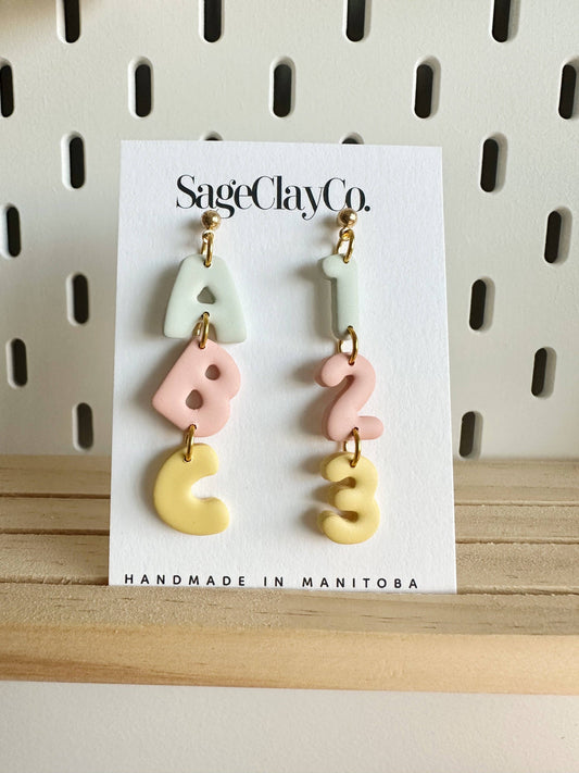 Sageclayco - ABC 123 | Teacher Collection | Handmade Polymer Clay Earring