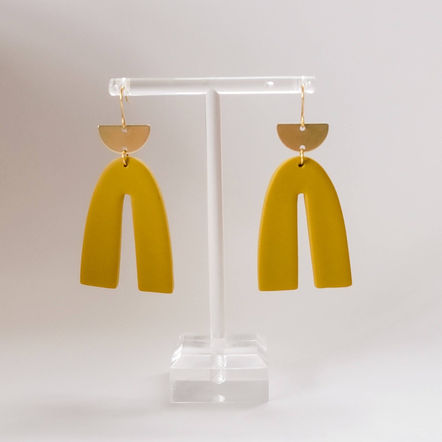 Abstract Polymer Clay Arch Earrings in Mustard Yellow