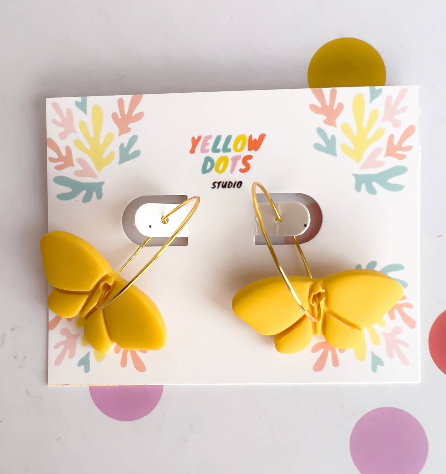 Yellow Dots Studio - Yellow Moth Earrings in Polymer Clay