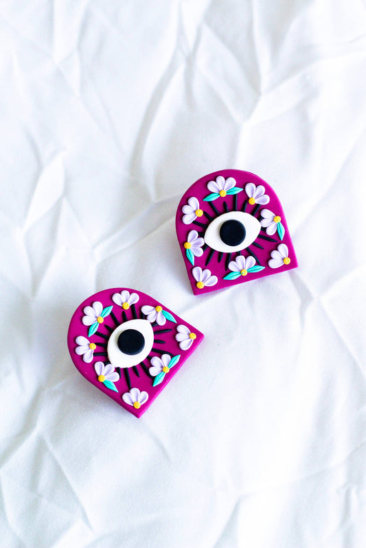 Slow Day Studios - Evil Eye Polymer Clay Oversized Evil Eye Stud in Magenta