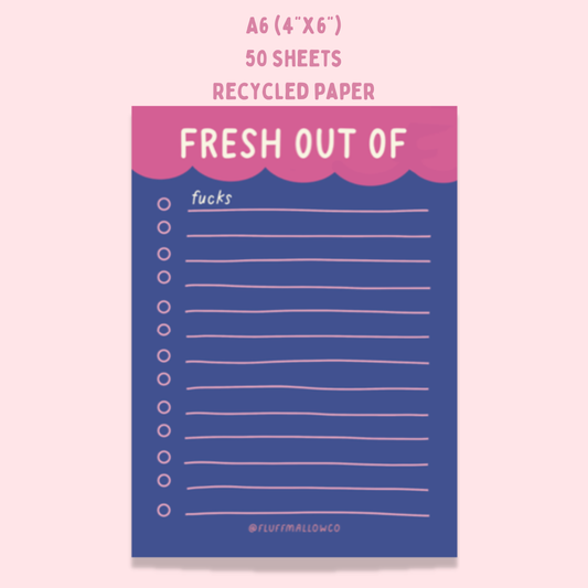 Fluffmallow - A6 fresh out of funny grocery checklist notepad (4"x6")