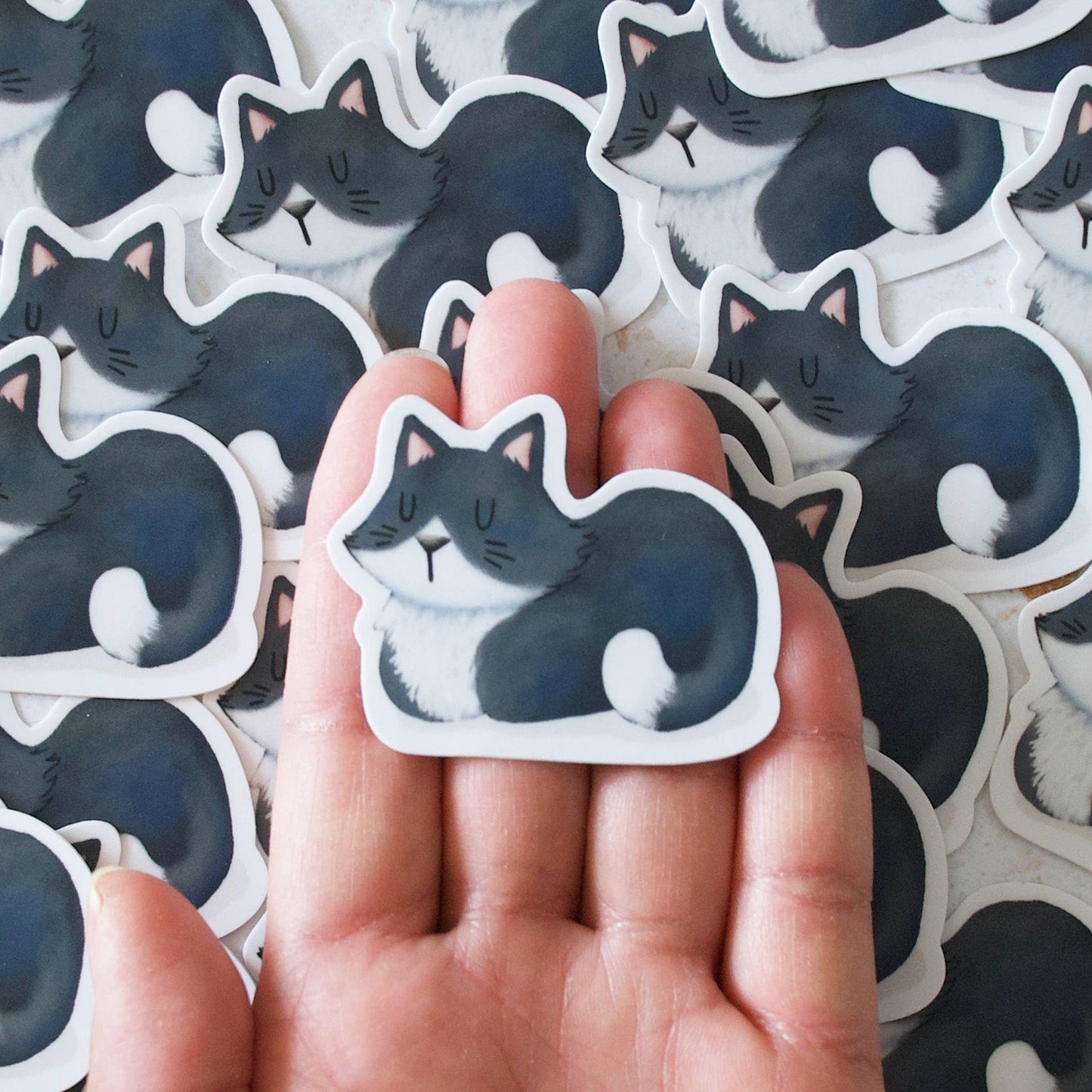 Hop & Flop - Black White Cat Loaf Vinyl Sticker