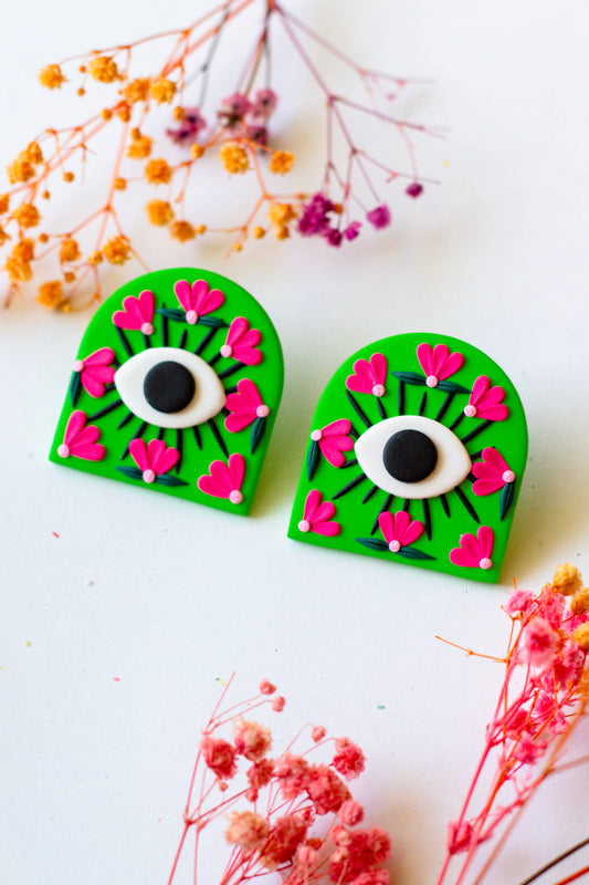 Slow Day Studios - Evil Eye Polymer Clay Oversized Evil Eye Stud in Lime Green