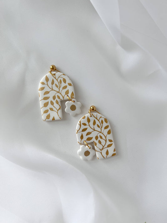 Viola - Polymer Clay Earrings with Gold Pattern