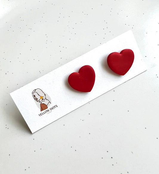 Red Polymer Clay Heart Studs Earrings