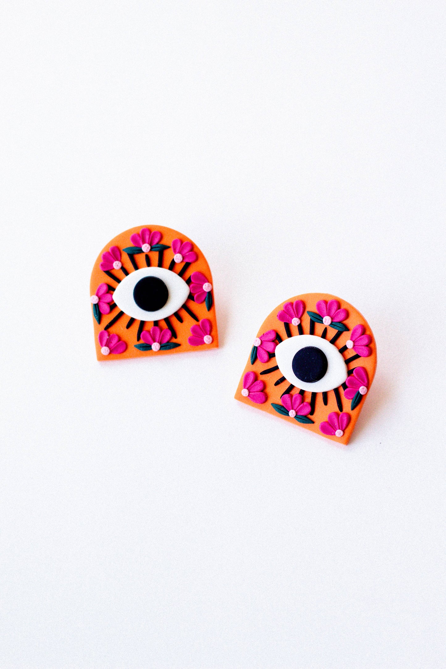 Slow Day Studios - Evil Eye Polymer Clay Oversized Evil Eye Stud in Orange