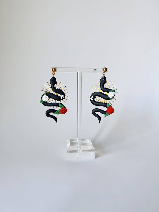 Black Snake Earrings in Polymer Clay