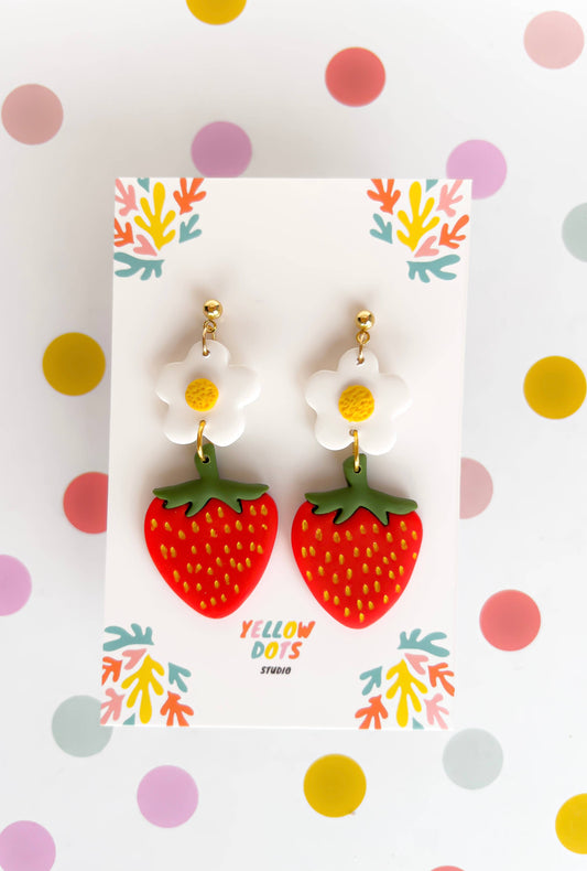 Yellow Dots Studio - Strawberry Earrings in Polymer Clay