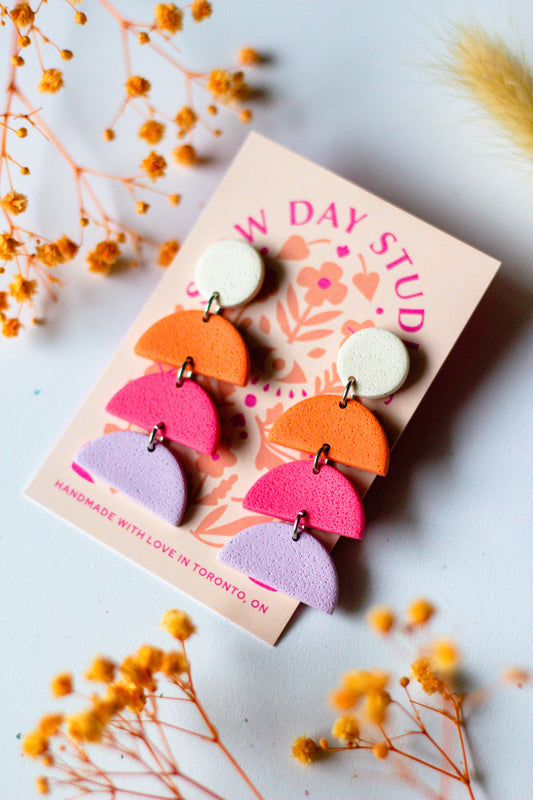 Slow Day Studios - Colourblock Half Circle Polymer Clay Dangles