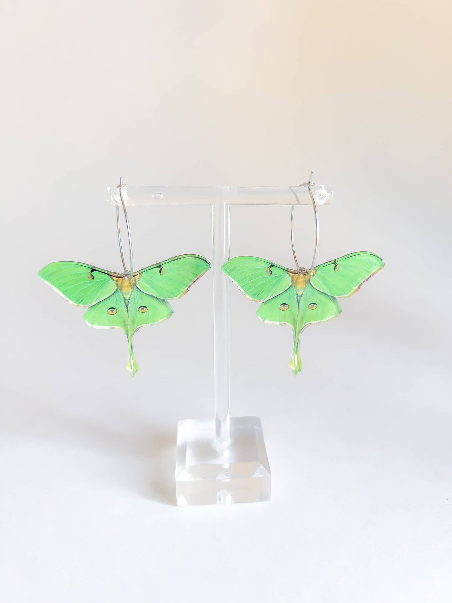 Yellow Dots Studio - Acrylic Green Luna Moth Hoop Earrings