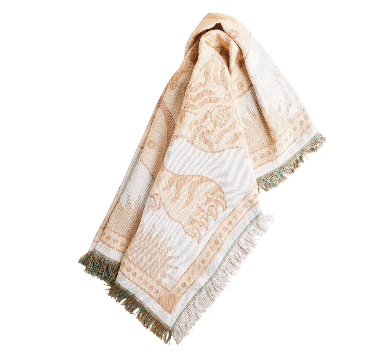 Tibetan Tiger Woven Blanket in warm beige