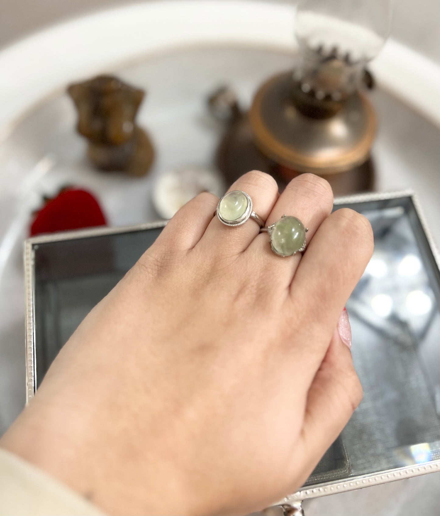 Prehnite Silver plated ring