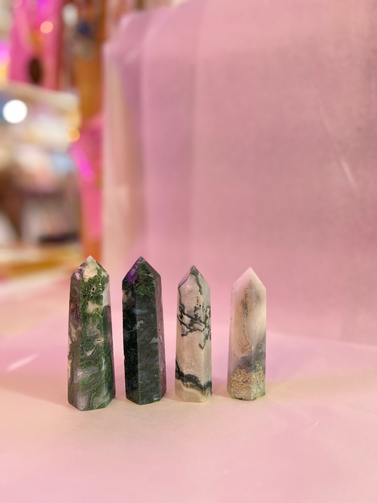 Moss agate crystal towers