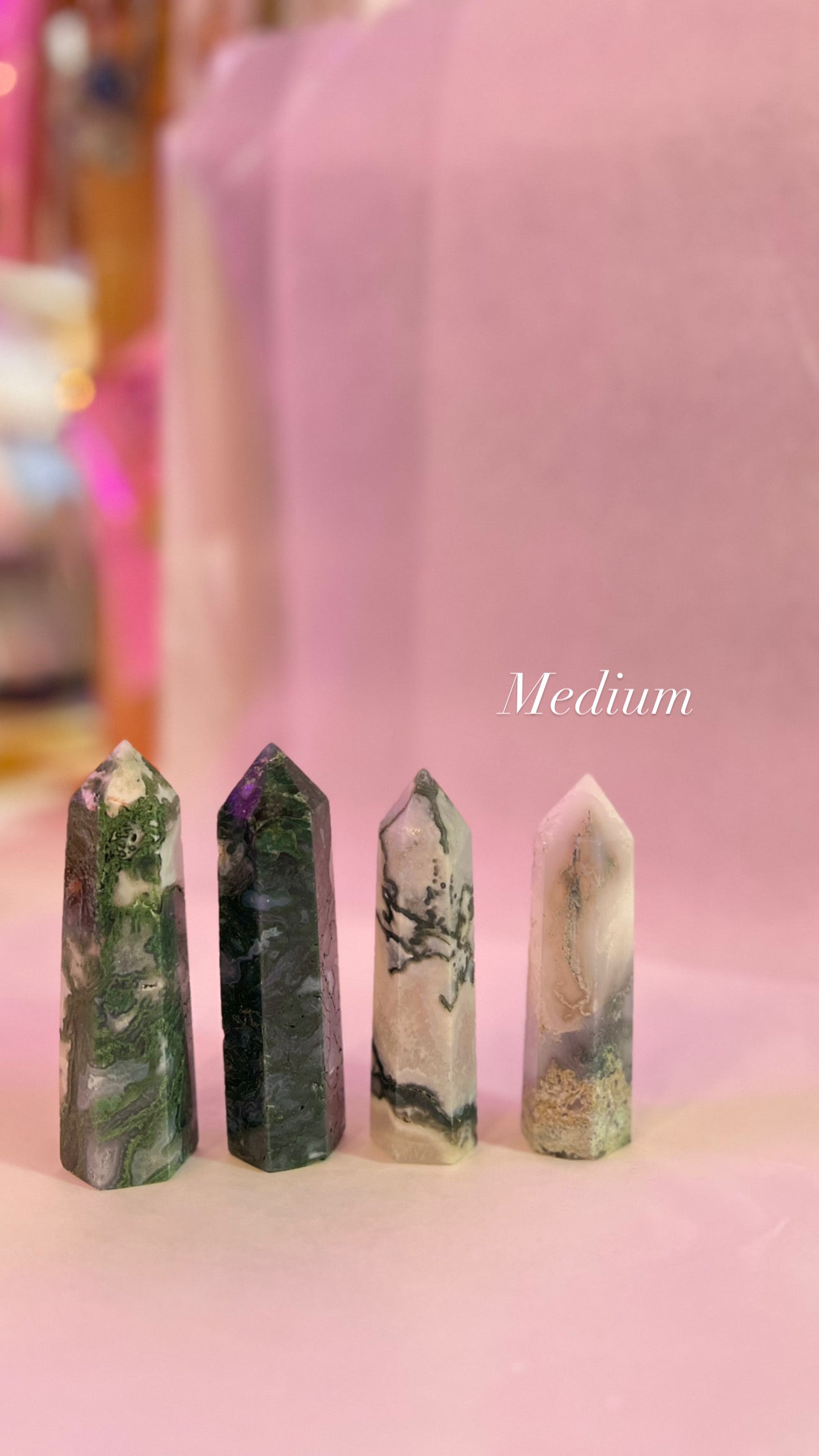 Moss agate crystal towers