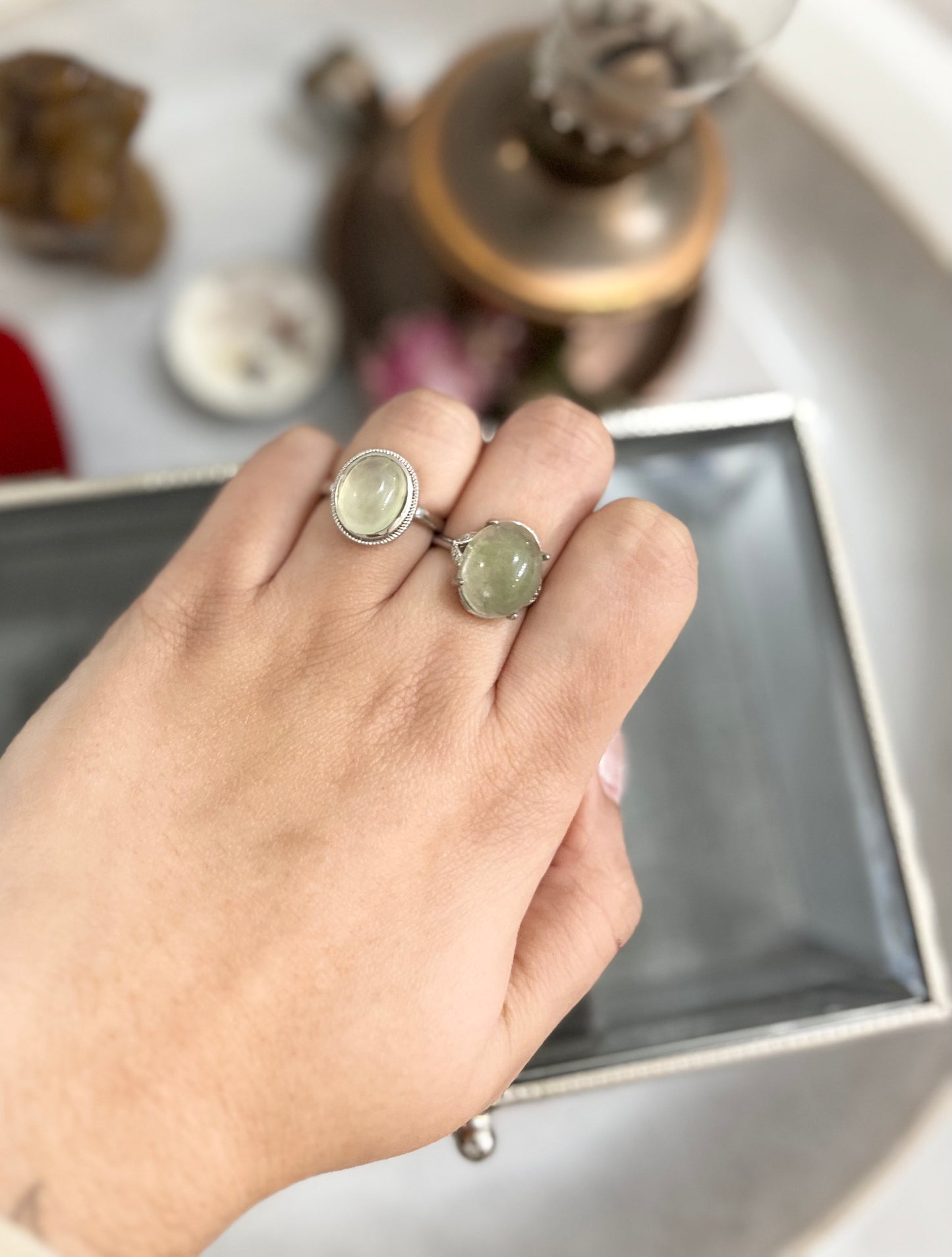 Prehnite Silver plated ring