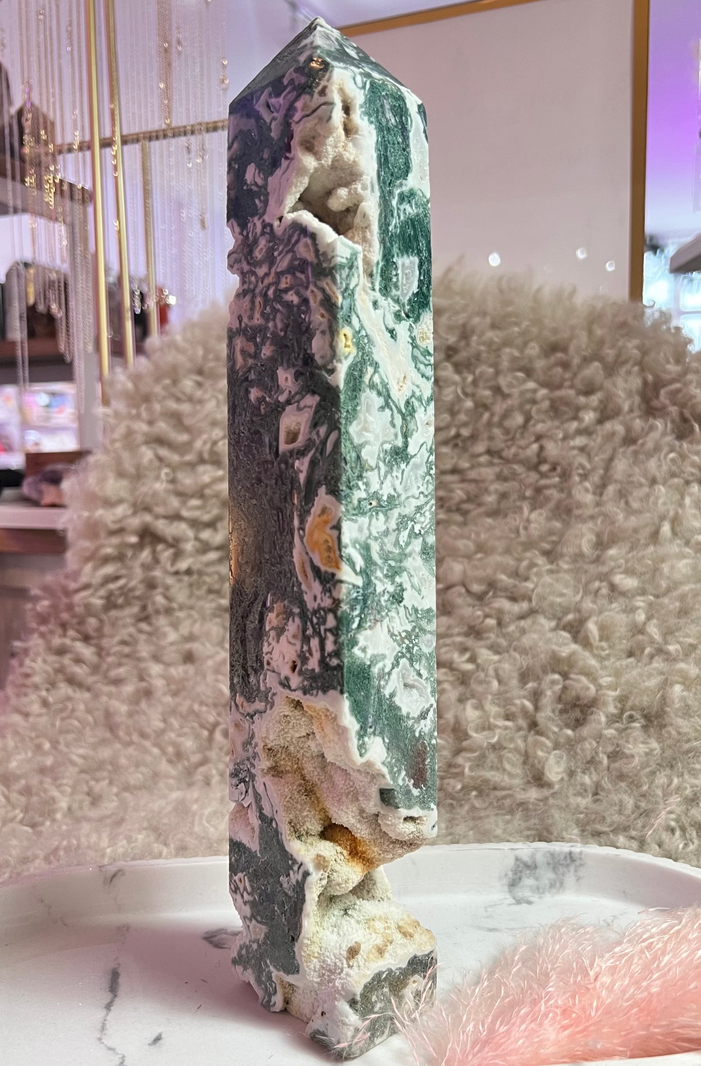 Moss agate statement tower