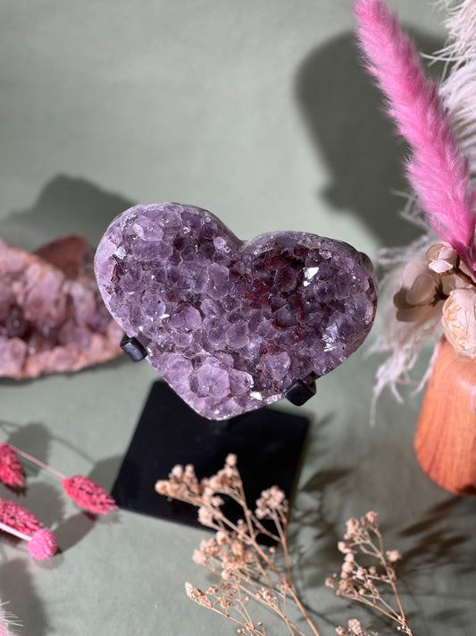 Statement geode amethyst and red hematite heart crystal piece