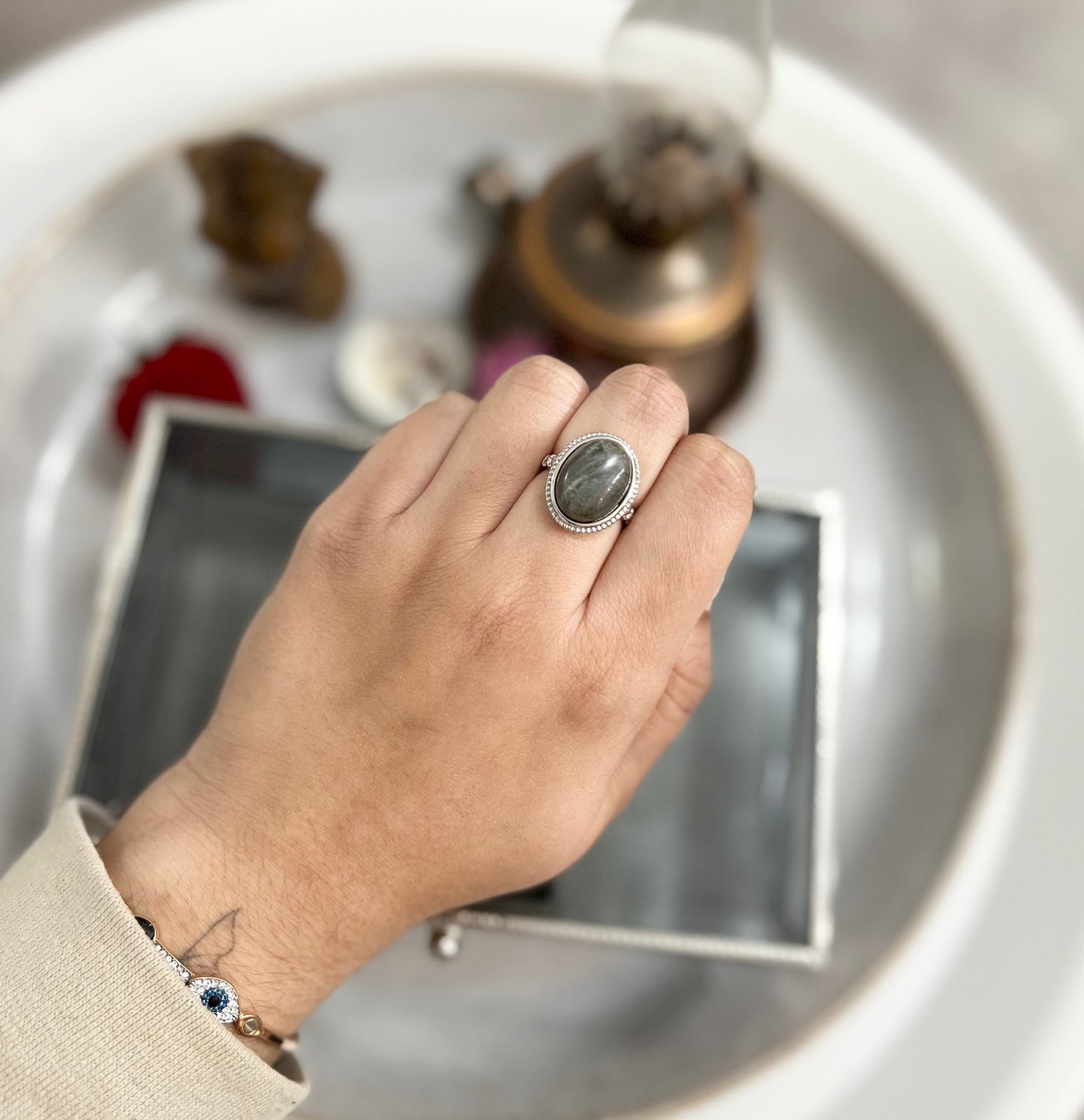 Labrodorite Silver plated ring