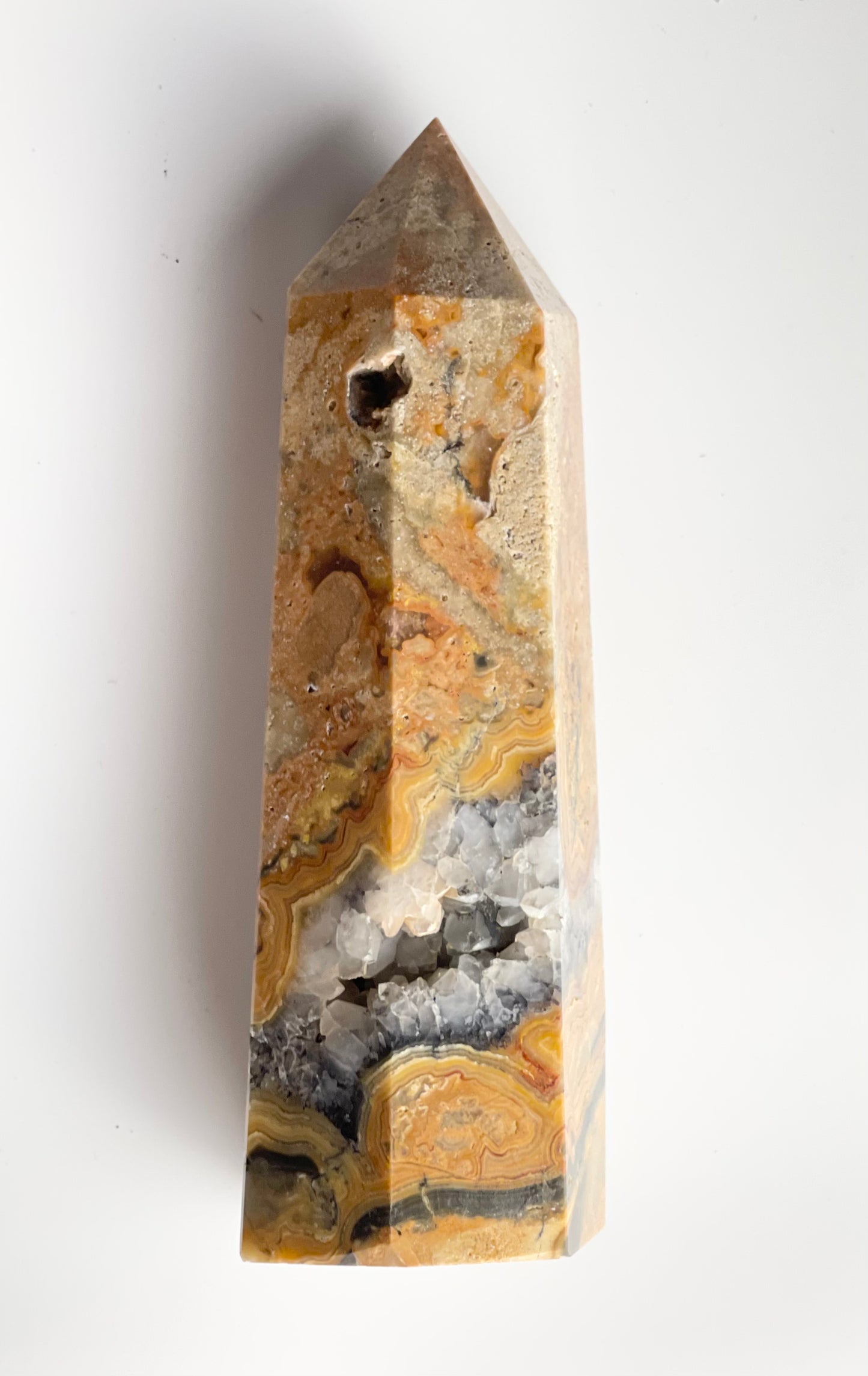 Crazy lace agate towers and slab crystals