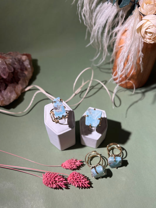 Larimar wire rings